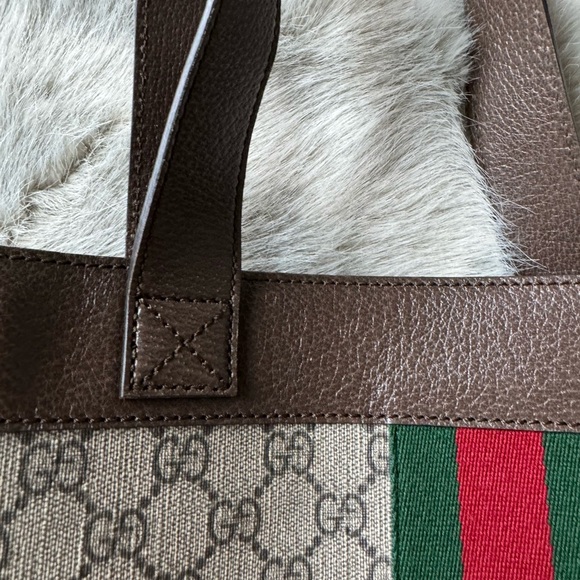 Gucci Tote GG Supreme Large Ophidia Vertical Shopping Tote Brown - Picture 12 of 13